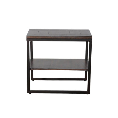 Benjara Lery Accent Chairside Table, Dark Brown Wood, Black Metal, 24 Inch