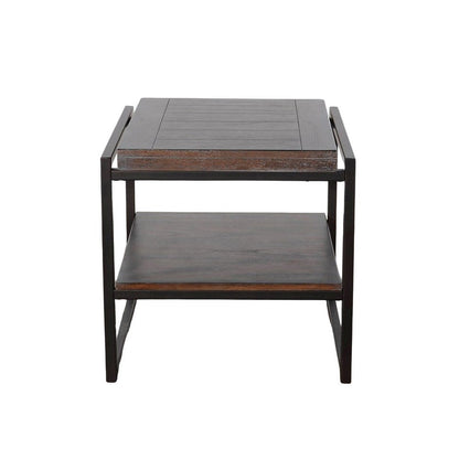 Benjara Lery End Table, Dark Brown Wood, Black Metal, Bottom Shelf, 24 Inch