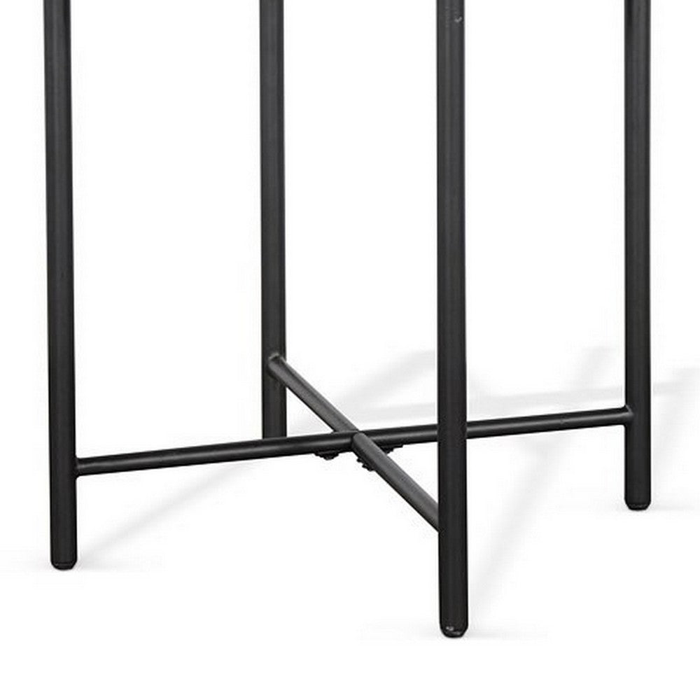 Benjara Reena Accent Chairside Table, Light Brown Wood, Black, Round 22 Inch