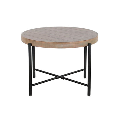 Benjara Reena End Table, Light Brown Mahogany, Black Metal, Round 28 Inch