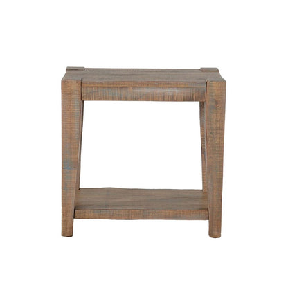 Benjara Lilly Accent Chairside Table, Light Brown Wood, Rectangular 25 Inch