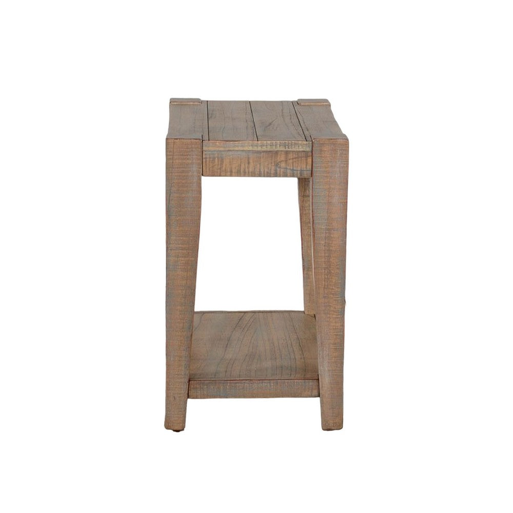 Benjara Lilly Accent Chairside Table, Light Brown Wood, Rectangular 25 Inch