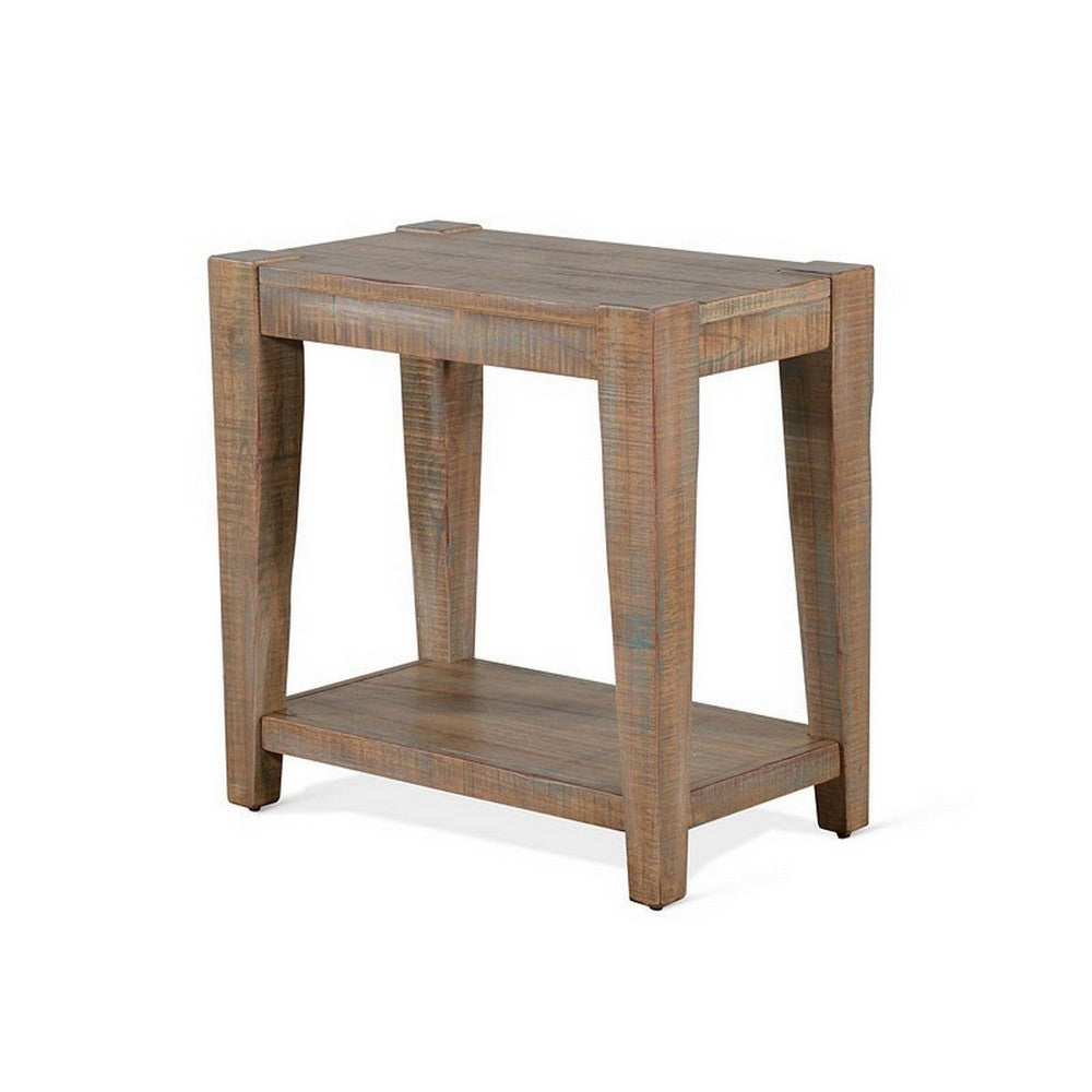 Benjara Lilly Accent Chairside Table, Light Brown Wood, Rectangular 25 Inch