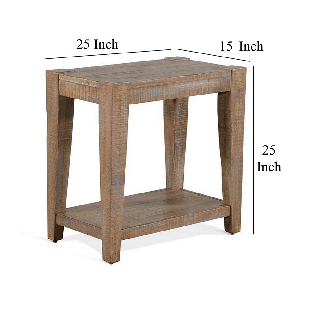 Benjara Lilly Accent Chairside Table, Light Brown Wood, Rectangular 25 Inch
