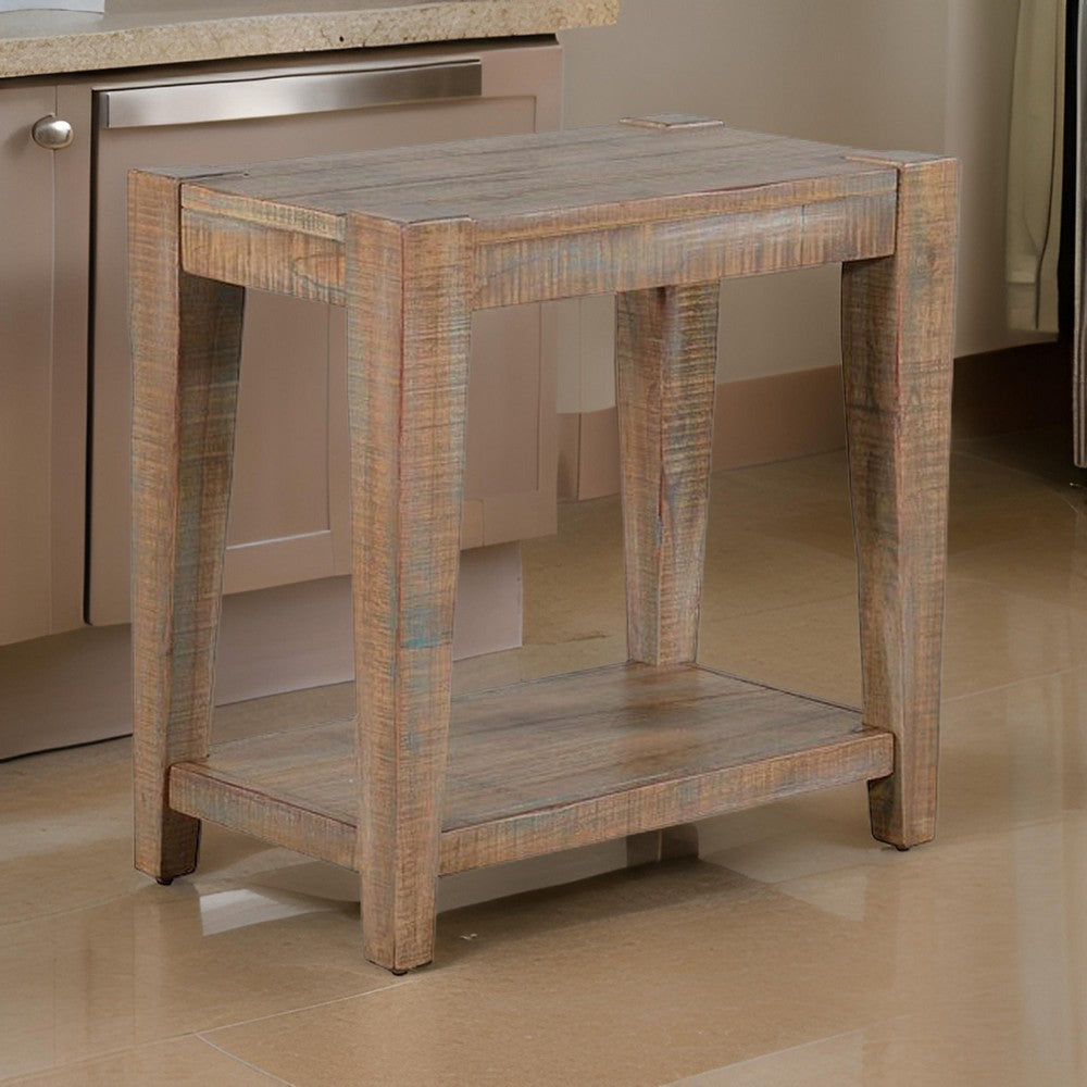 Benjara Lilly Accent Chairside Table, Light Brown Wood, Rectangular 25 Inch