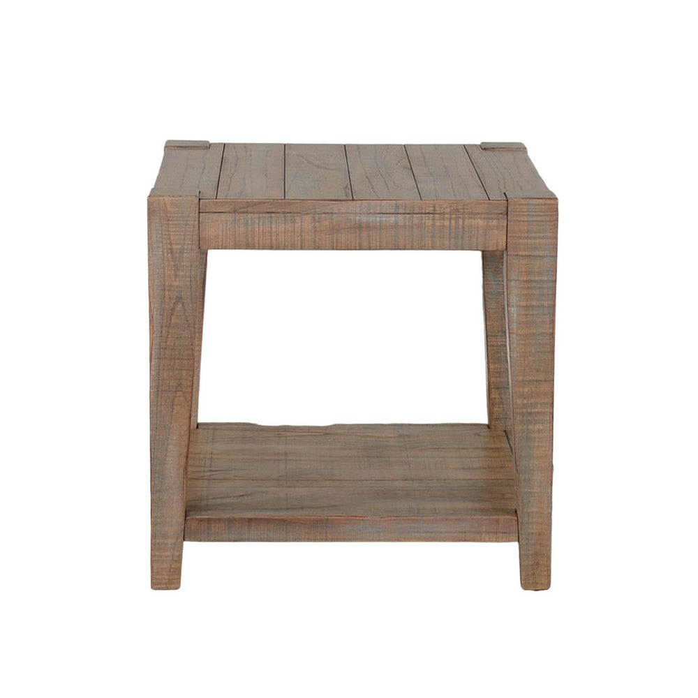 Benjara Lilly Side End Table, 1 Shelf, Weathered Brown, 24 Inch Square