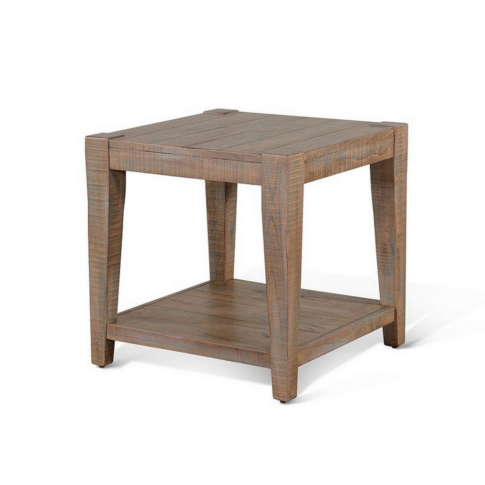 Benjara Lilly Side End Table, 1 Shelf, Weathered Brown, 24 Inch Square