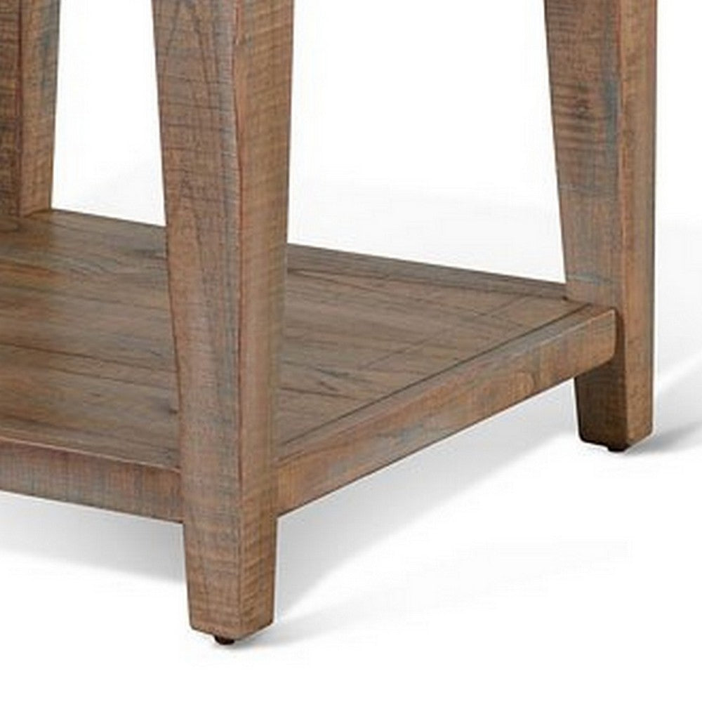 Benjara Lilly Side End Table, 1 Shelf, Weathered Brown, 24 Inch Square