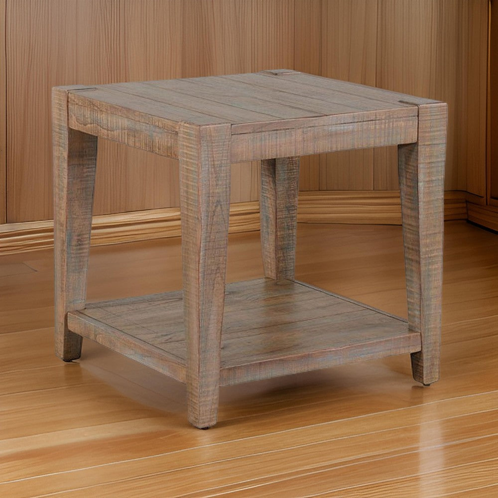 Benjara Lilly Side End Table, 1 Shelf, Weathered Brown, 24 Inch Square