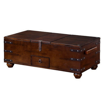 Benjara Odel Trunk Coffee Table, Dark Brown Mahogany, Rectangular 48 Inch
