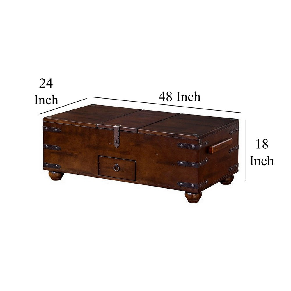 Benjara Odel Trunk Coffee Table, Dark Brown Mahogany, Rectangular 48 Inch