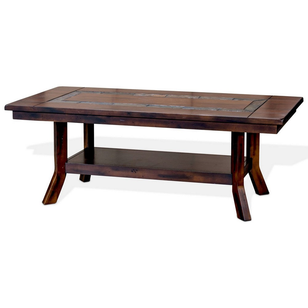 Benjara Odel Coffee Table, 1 Shelf, Dark Brown Mahogany, Rectangular 49 Inch