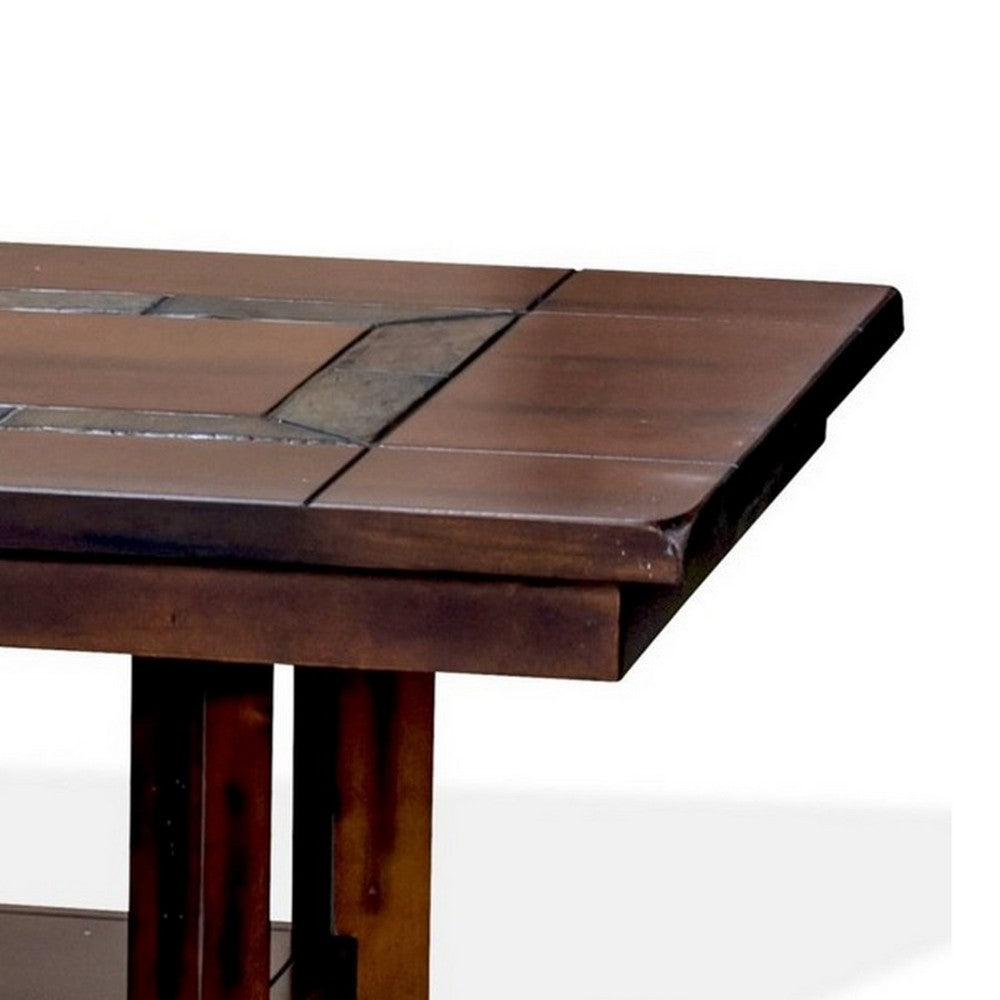 Benjara Odel Coffee Table, 1 Shelf, Dark Brown Mahogany, Rectangular 49 Inch