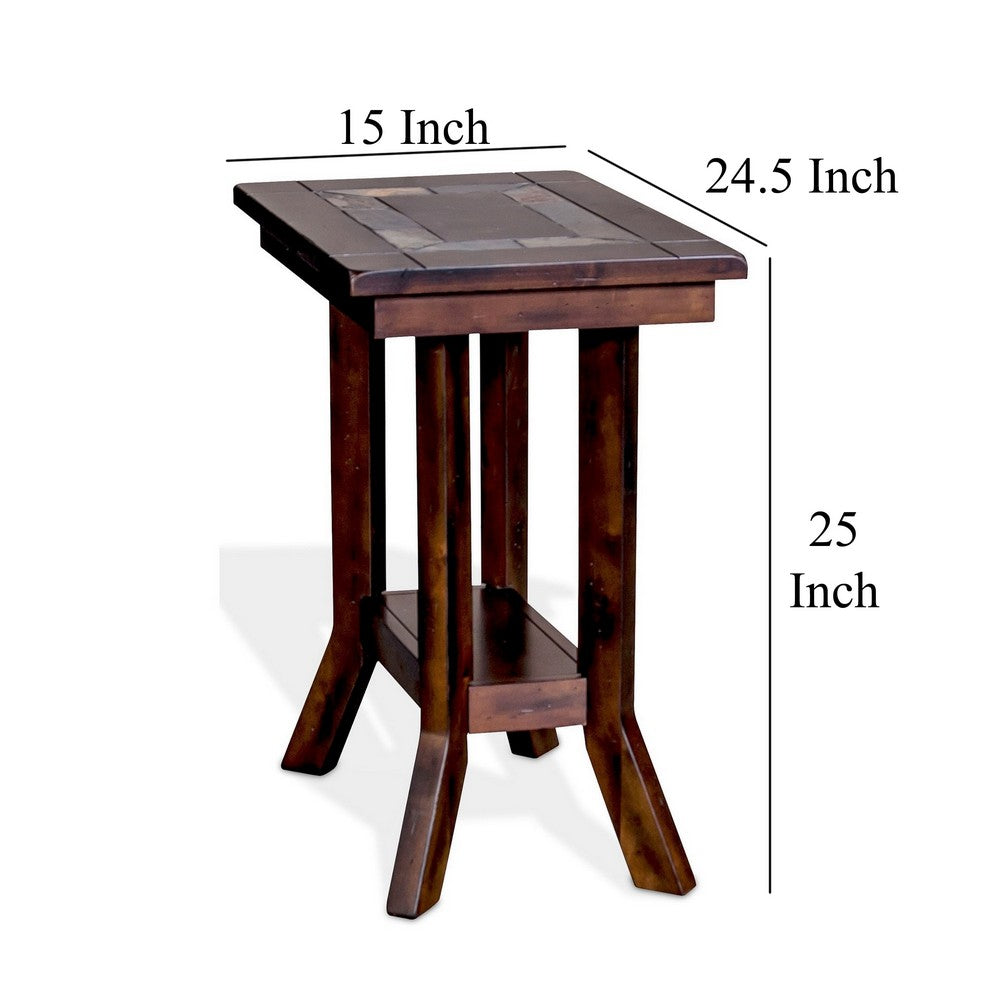 Benjara Odel Accent Chairside Table, Dark Brown Mahogany, Rectangular 25 Inch