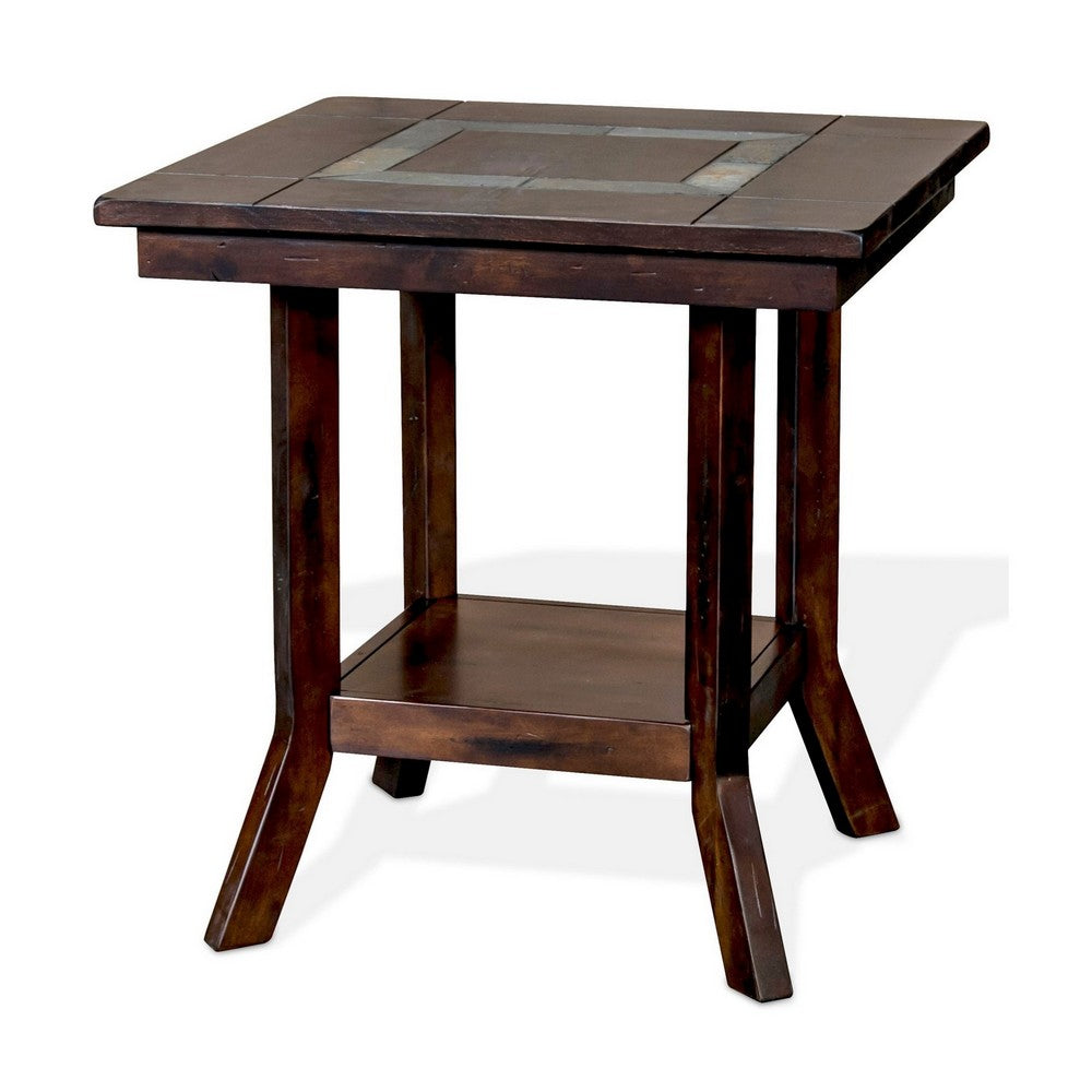 Benjara Odel Side End Table, 1 Shelf, Dark Brown Mahogany, Rectangular 25 Inch