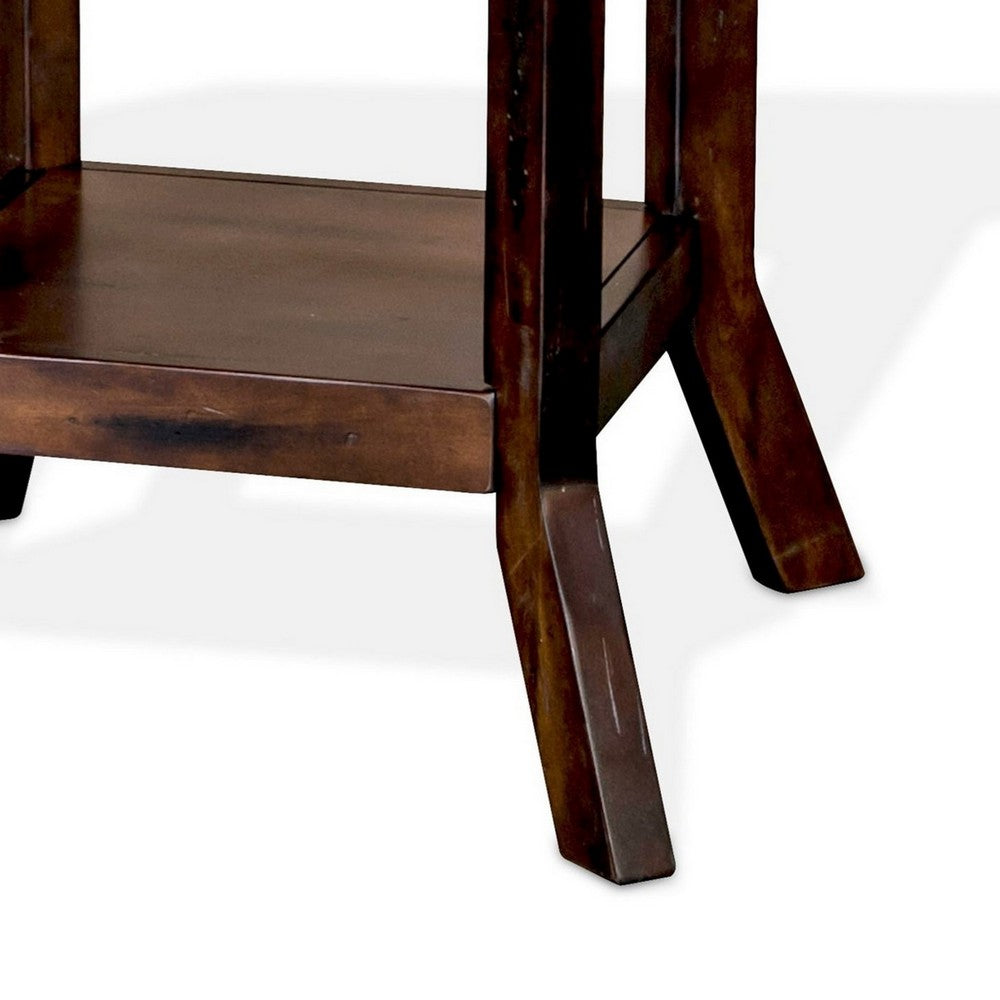 Benjara Odel Side End Table, 1 Shelf, Dark Brown Mahogany, Rectangular 25 Inch