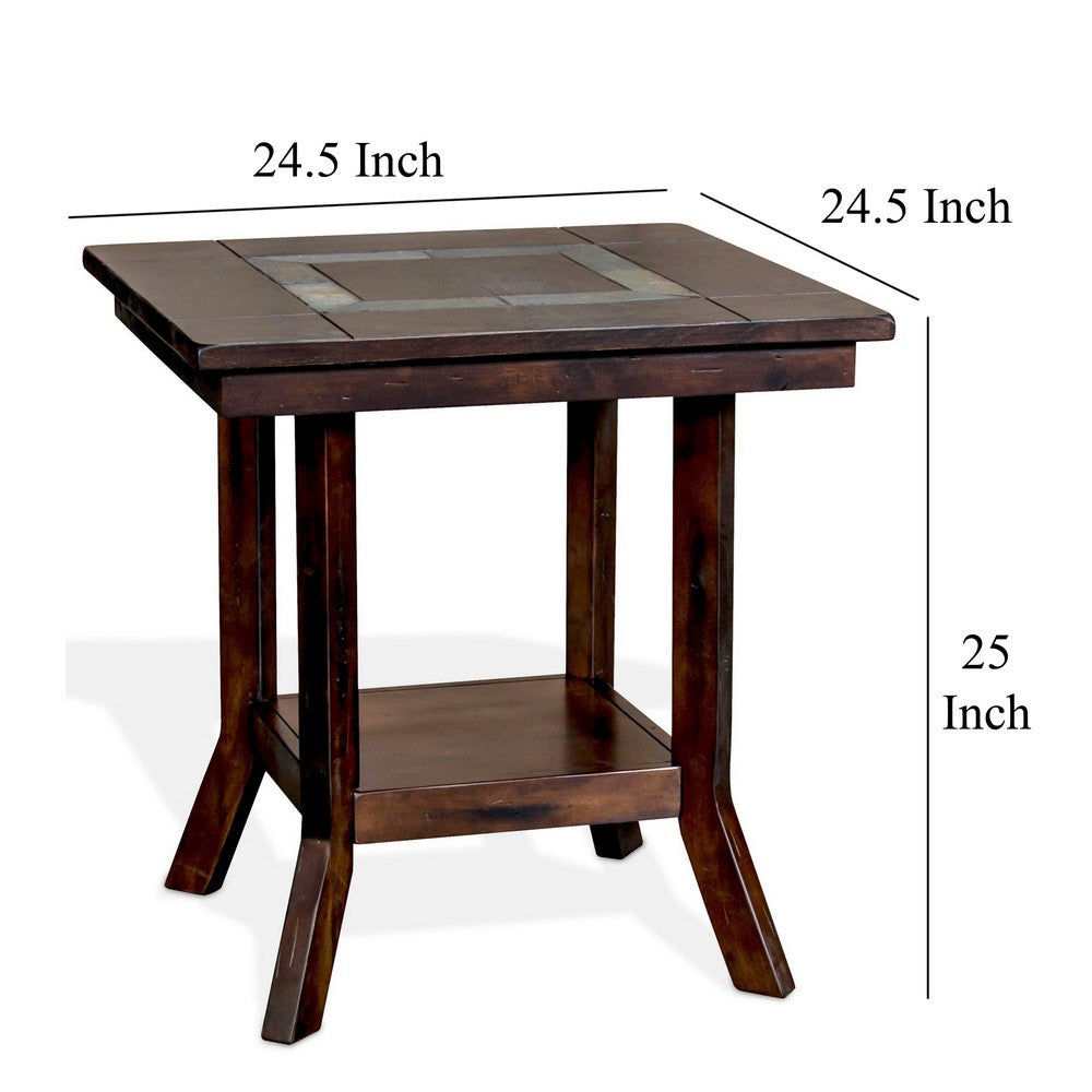 Benjara Odel Side End Table, 1 Shelf, Dark Brown Mahogany, Rectangular 25 Inch