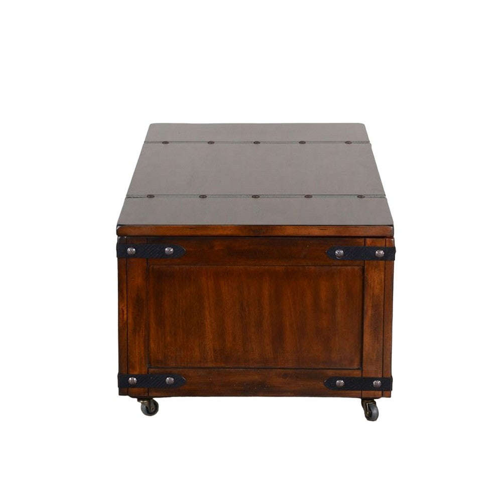 Benjara Odel Coffee Table, Dark Brown Mahogany Wood, Rectangular 48 Inch