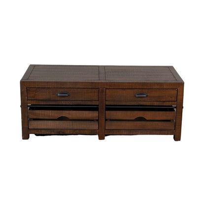 Benjara Flint Coffee Table, 2 Drawers, Crates, Dark Brown Mahogany, 50 Inch