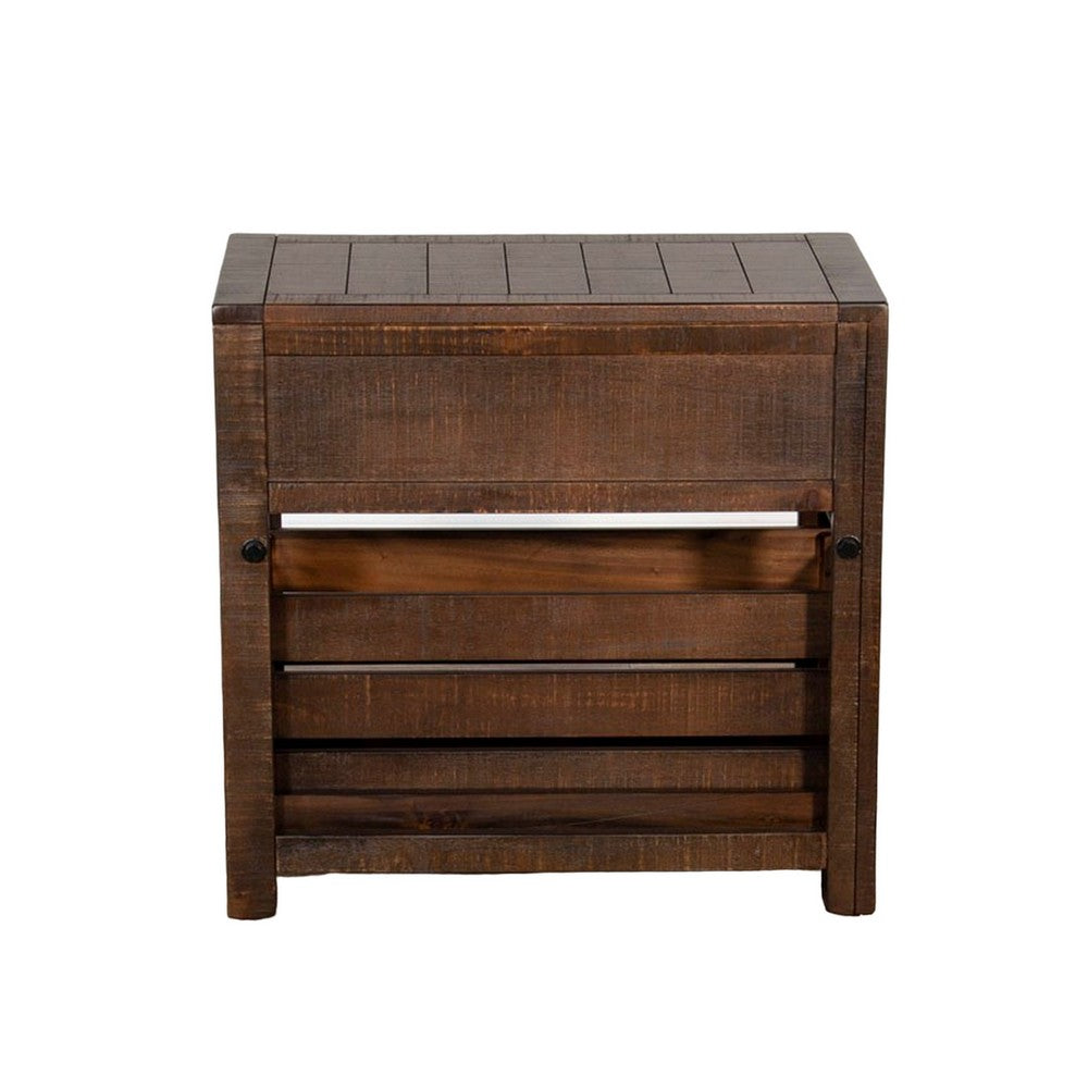 Benjara Flint Accent Chairside Table, 1 Drawer, Crate, 26 Inch Dark Brown Wood