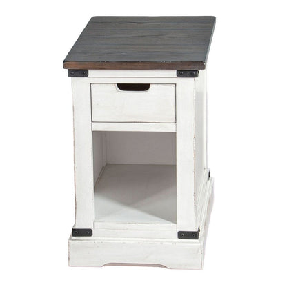 Benjara Laibi Side Table, French Country White, Brown Mahogany Wood, 26x16 Top