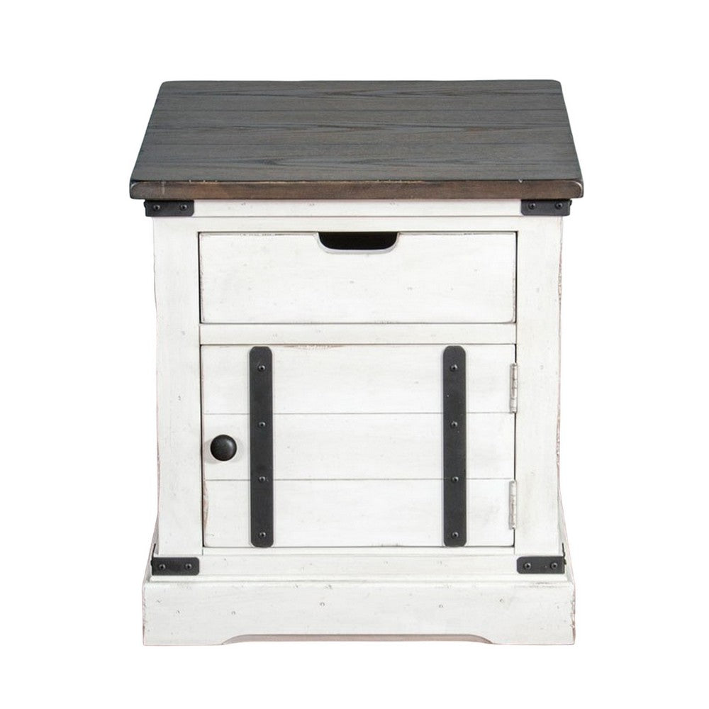 Benjara Laibi Side Table, French Country White, Brown Mahogany Wood, 26x22 Top