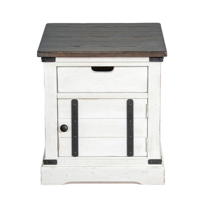 Benjara Laibi Side Table, French Country White, Brown Mahogany Wood, 26x22 Top