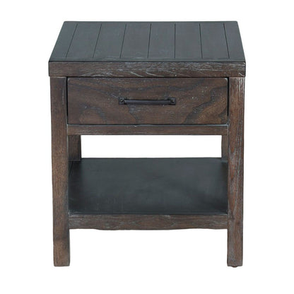 Benjara Nikay Side End Table, 1 Drawer, Shelf, Dark Brown Mindi Wood, 26 Inch