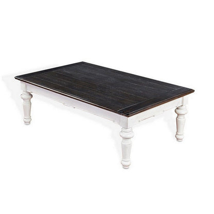 Benjara Kiyan Coffee Table, White, Dark Brown Mahogany, Rectangular 52 Inch