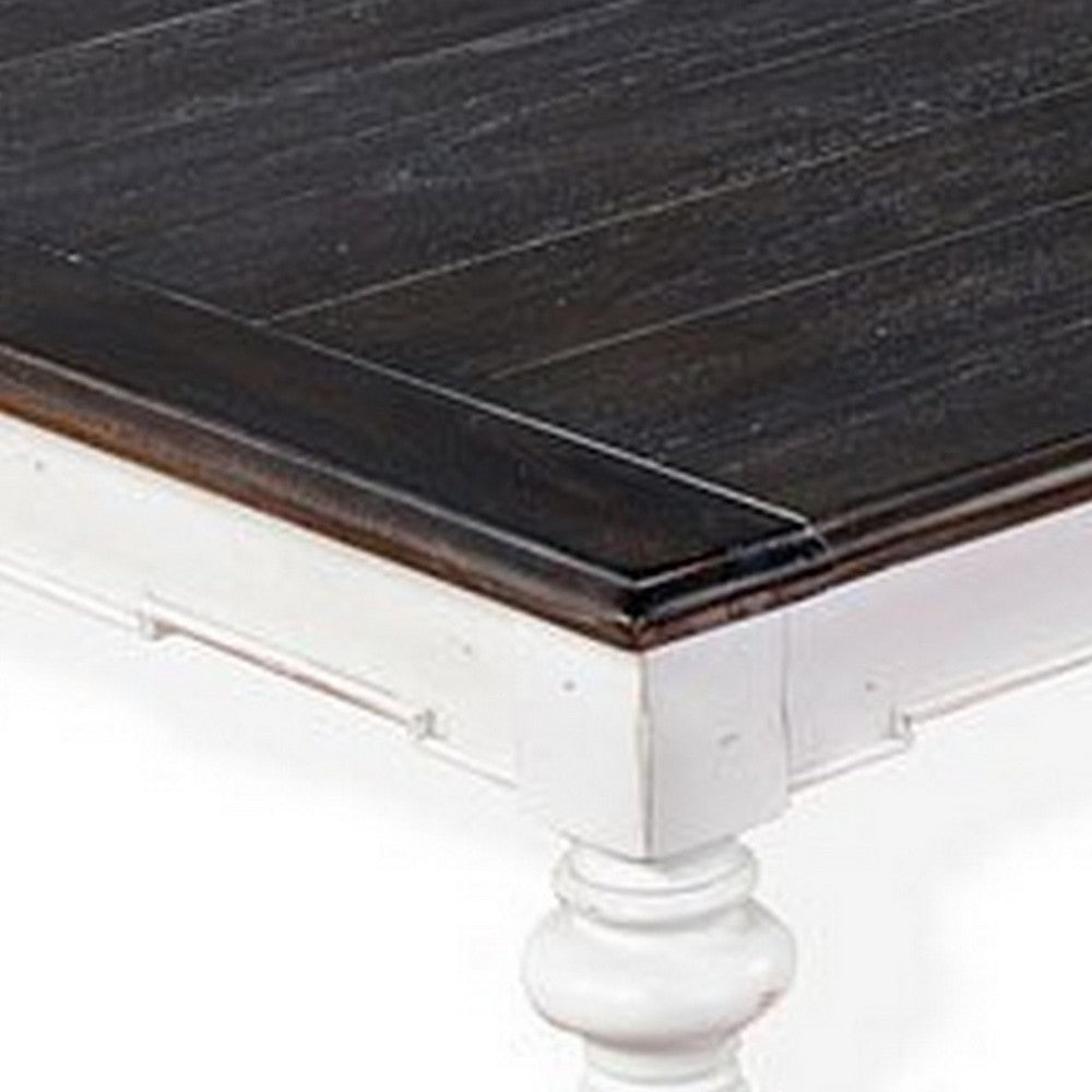Benjara Kiyan Coffee Table, White, Dark Brown Mahogany, Rectangular 52 Inch