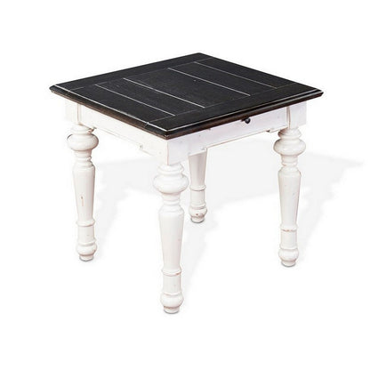 Benjara Kiyan End Table, 1 Drawer, Off White, Dark Brown Mahogany, 24 Inch