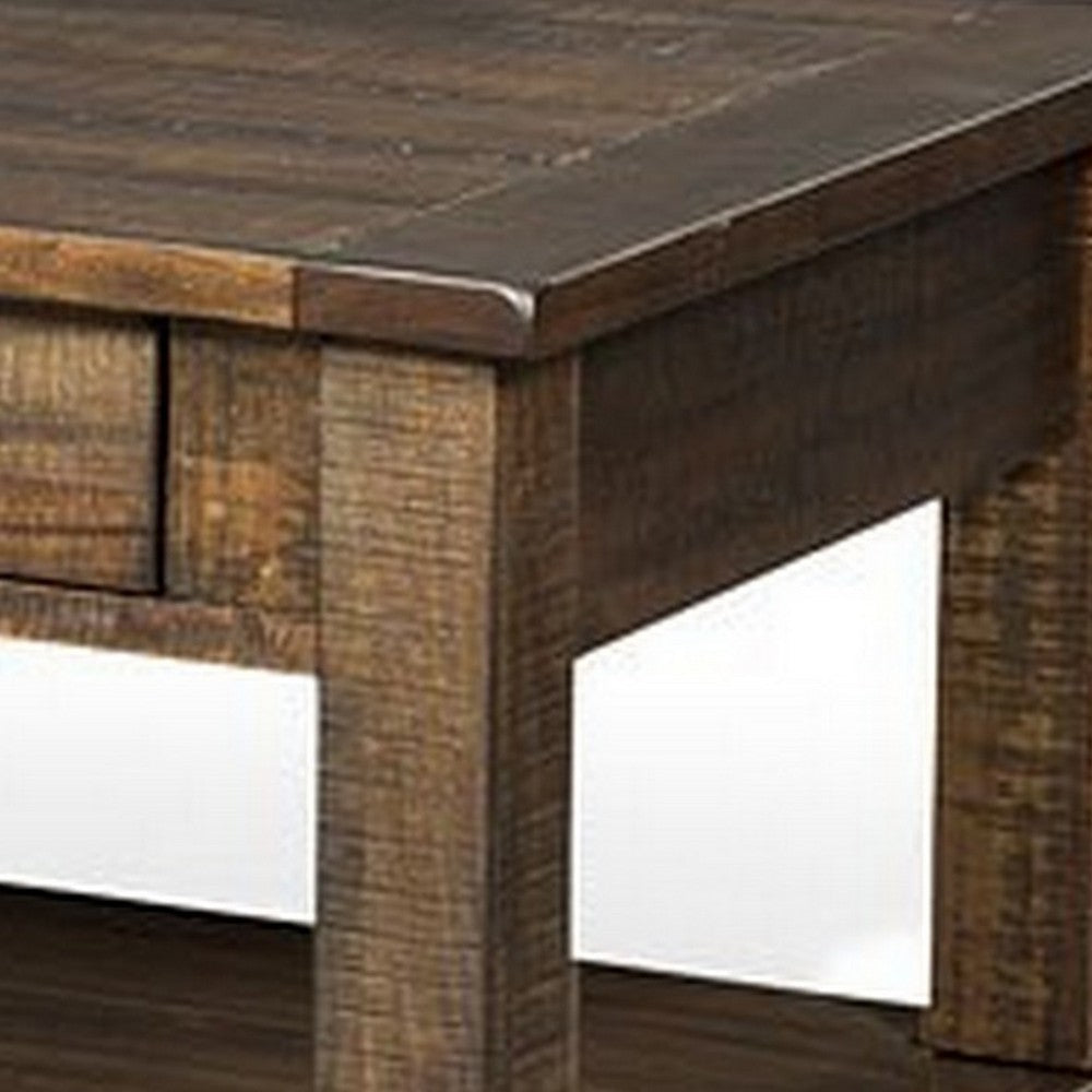 Benjara Flint Coffee Table, 2 Drawers, Shelf, Dark Brown Mahogany, 48 Inch