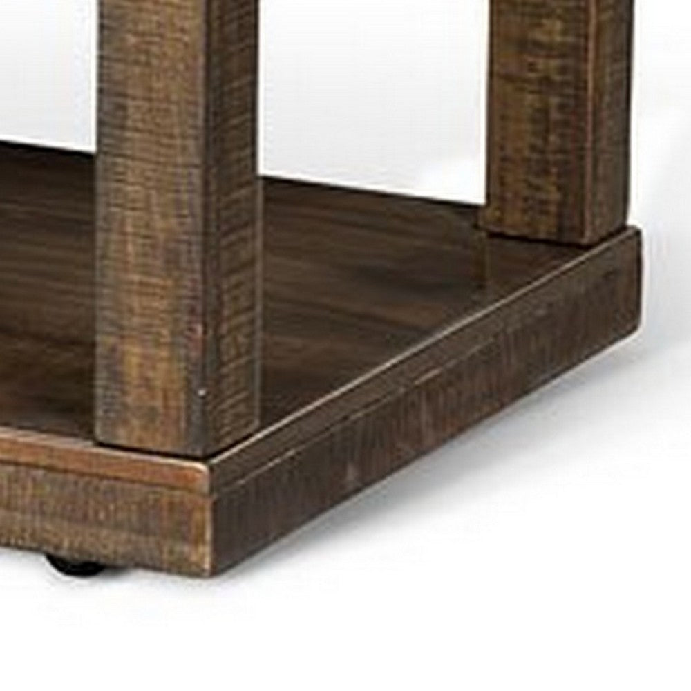 Benjara Flint Coffee Table, 2 Drawers, Shelf, Dark Brown Mahogany, 48 Inch