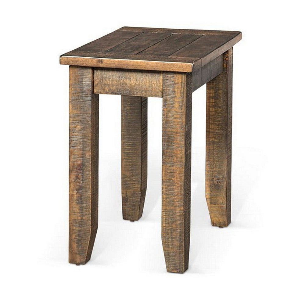 Benjara Flint Chairside End Table, 22 Inch Rectangular Dark Brown Mahogany