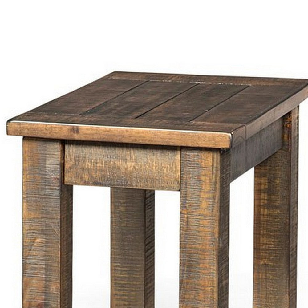 Benjara Flint Chairside End Table, 22 Inch Rectangular Dark Brown Mahogany