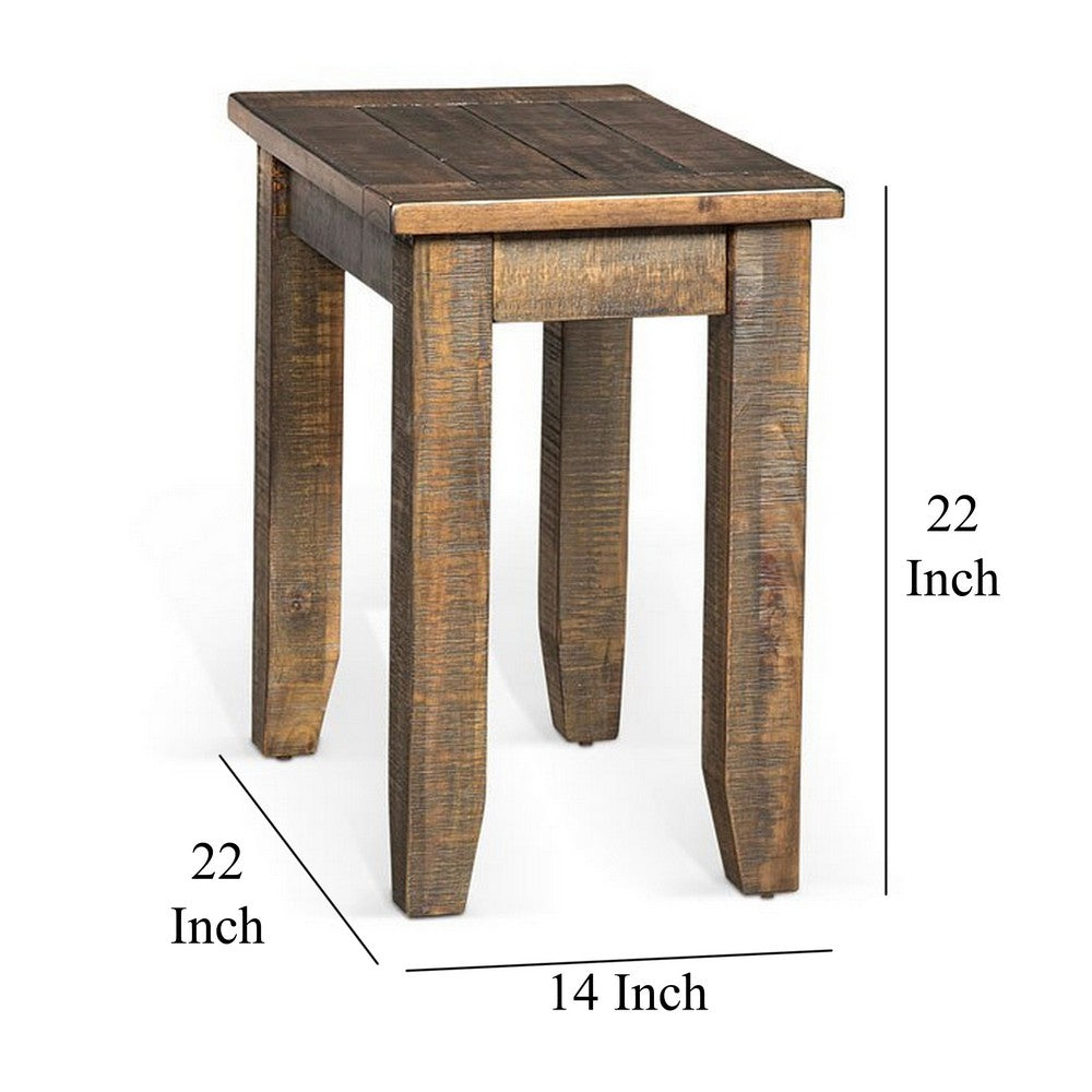 Benjara Flint Chairside End Table, 22 Inch Rectangular Dark Brown Mahogany