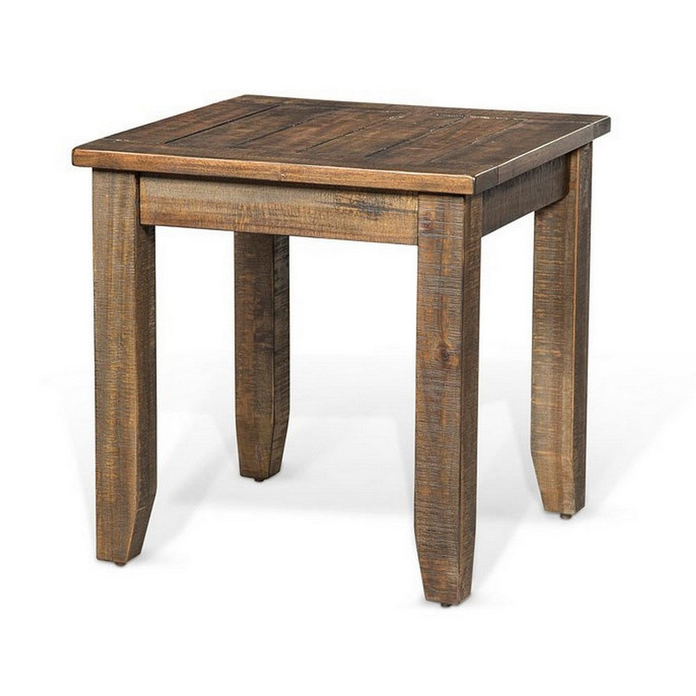 Benjara Flint Side End Table, Dark Brown Mahogany Wood Frame, 22 Inch Square