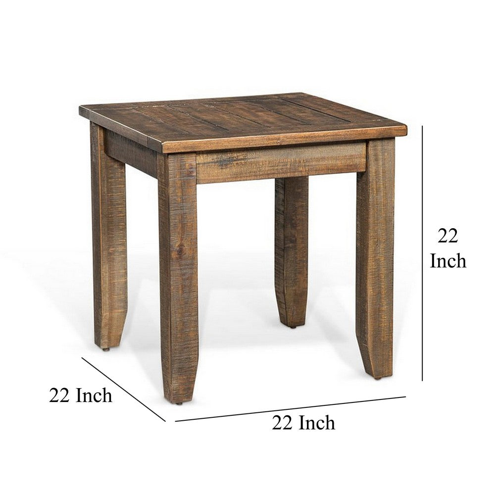 Benjara Flint Side End Table, Dark Brown Mahogany Wood Frame, 22 Inch Square