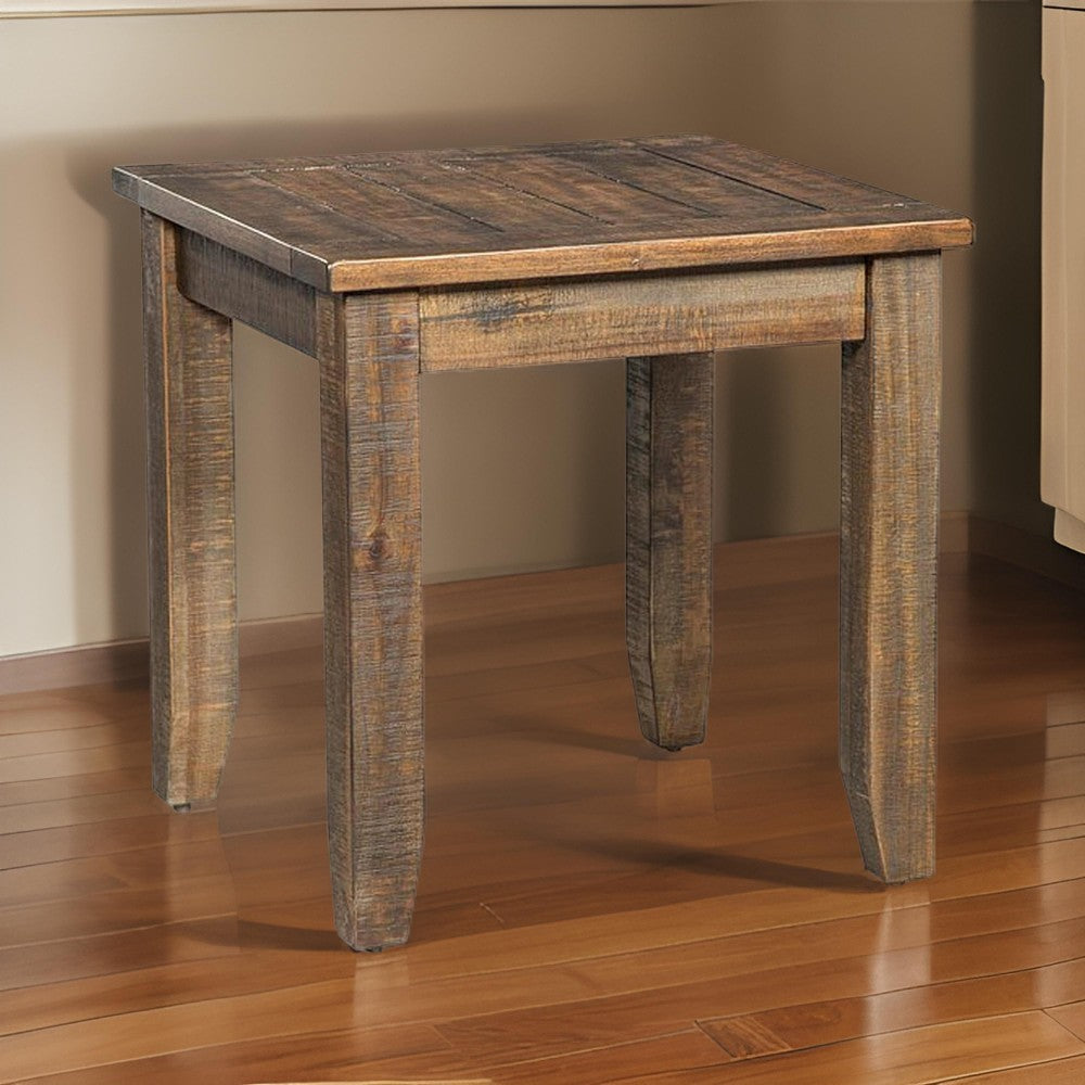 Benjara Flint Side End Table, Dark Brown Mahogany Wood Frame, 22 Inch Square