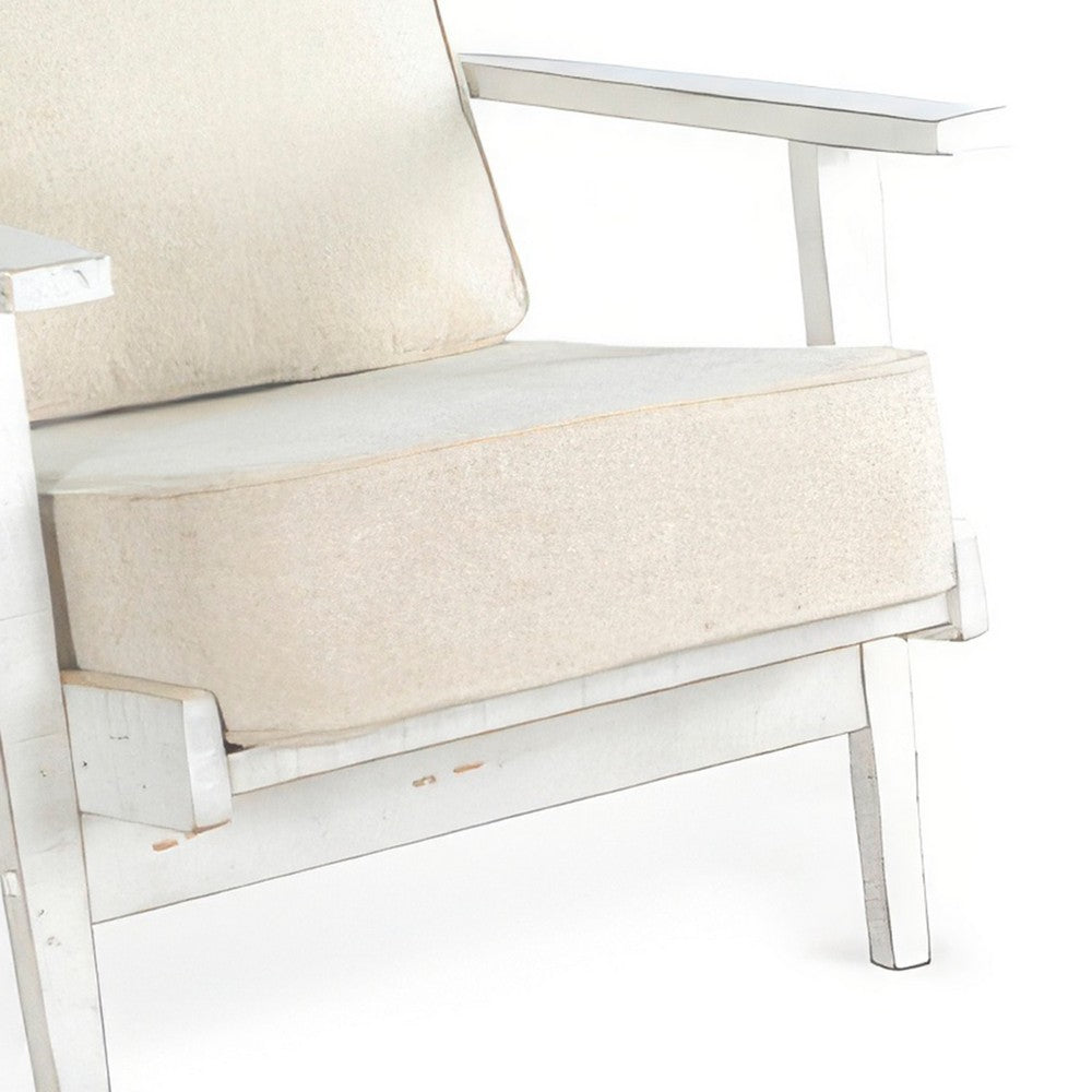 Benjara Rena Accent Lounge Chair, Beige Seat, Classic Sand White Solid Wood