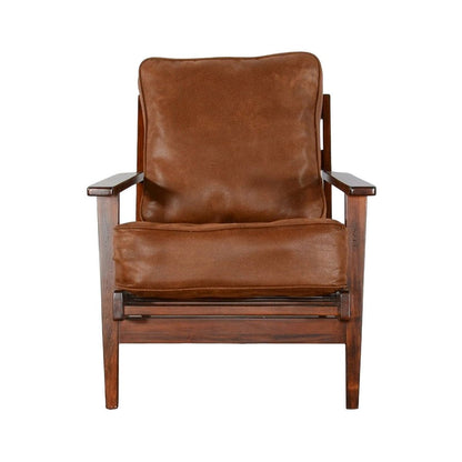Benjara Odel Accent Lounge Chair, Faux Leather, Dark Brown Solid Wood