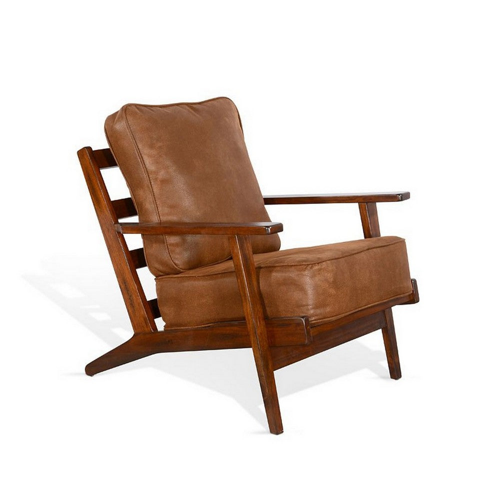 Benjara Odel Accent Lounge Chair, Faux Leather, Dark Brown Solid Wood