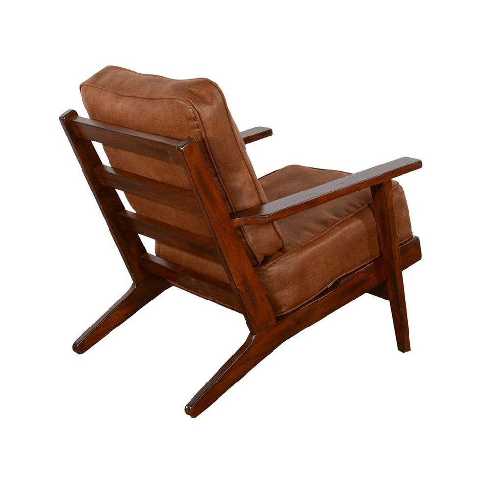 Benjara Odel Accent Lounge Chair, Faux Leather, Dark Brown Solid Wood