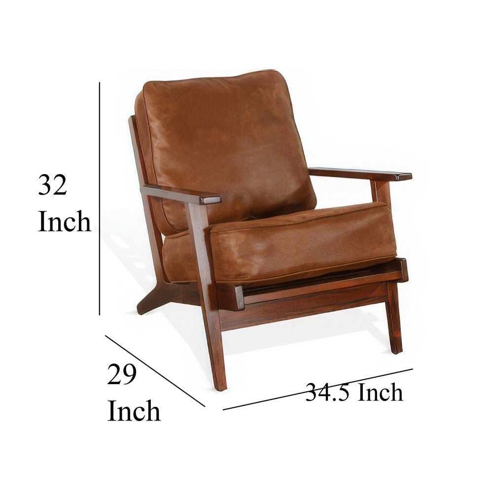 Benjara Odel Accent Lounge Chair, Faux Leather, Dark Brown Solid Wood
