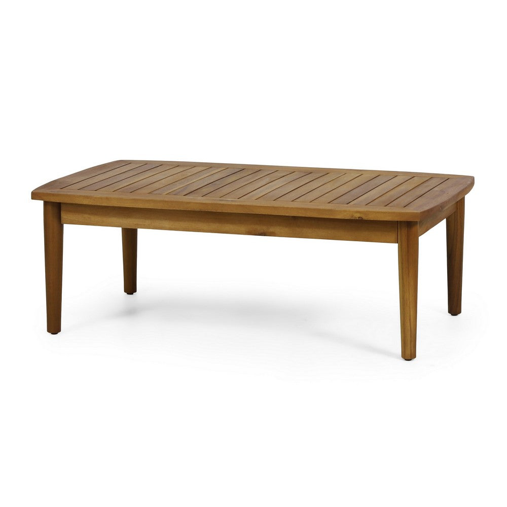 Benjara 2pc Outdoor Loveseat And Table Set, Teal Cushions, Brown Wood Frame