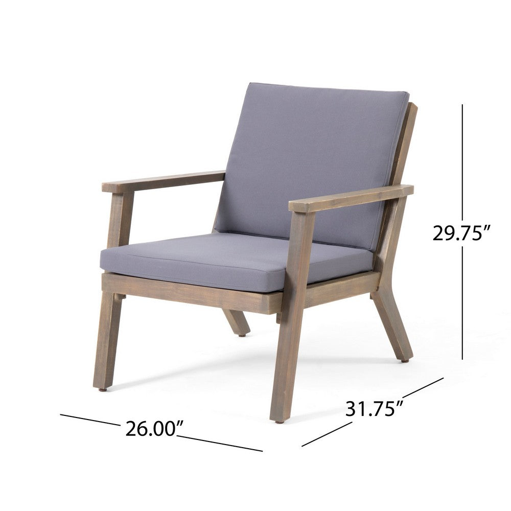 Benjara Elin Outdoor Club Chair Set of 2, Acacia Wood Frame, Gray Cushions