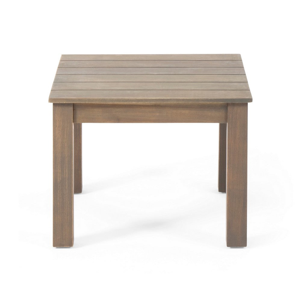 Benjara Elin Side End Table, 20 Inch Slatted Square Top, Brown Acacia Wood