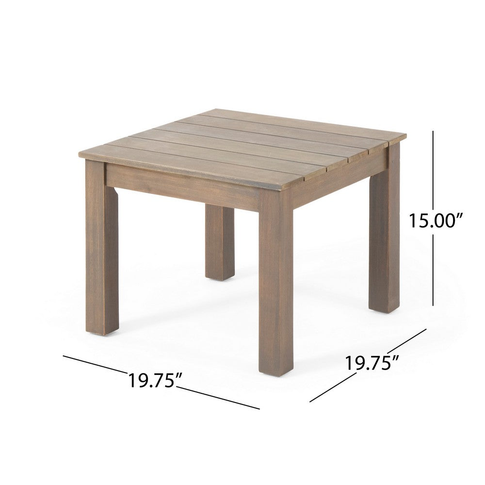 Benjara Elin Side End Table, 20 Inch Slatted Square Top, Brown Acacia Wood