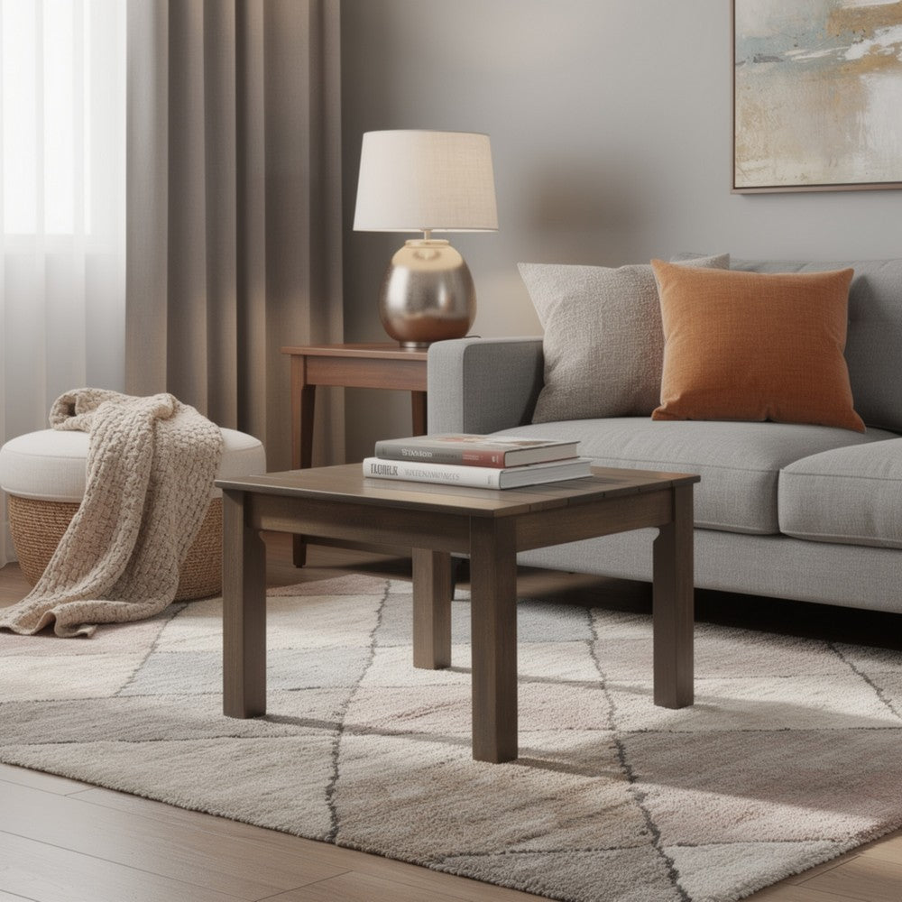 Benjara Elin Side End Table, 20 Inch Slatted Square Top, Brown Acacia Wood