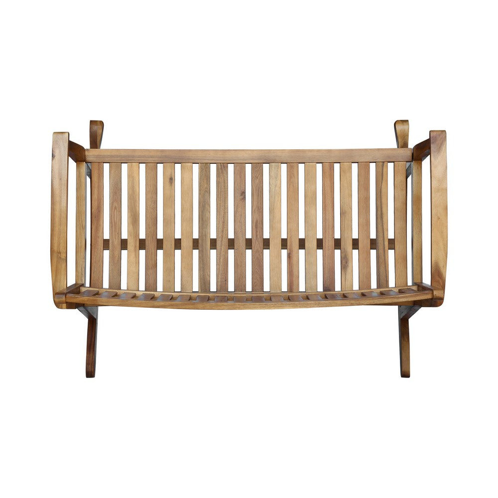 Benjara Outdoor Rocking Loveseat Bench, 50 Inch, Natural Brown Acacia Wood